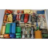 Dinky toys, all unboxed, including a sea plane, military vehicles, telephone and pillar boxes, rod