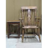 A Windsor elm and beechwood armchair with shaped and pierced splat, together with an old English