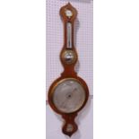 Large mahogany banjo barometer fitted with thermometer, barometer and dry/damp dial, 101cm long
