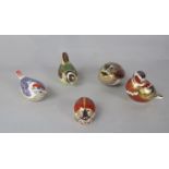 A collection of five Royal Crown Derby paperweights - Quail, Gold Crest, Ladybird, Chaffinch and one