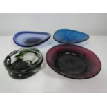Two studio glass bowls, one in amethyst glass by Holmegaard, the other in blue glass with white