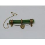 Antique 9ct jade brooch with beaded decoration and heart drop