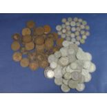 Quantity of pre 1947 silver coinage, 600 grams and sundry bronze coinage