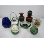 A good collection of Mdina glassware mainly vases, together with a paperweight and others (9)