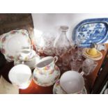 A collection of Tuscan China Garland pattern tea wares comprising cake plate, milk jug, sugar