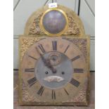 A Georgian eight day longcase clock movement and dial, the arched dial (34cm and arch) with