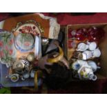 A collection of silver plated items including a cased set of plated fish servers, cased set of knive