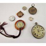 A collection of watches and watch parts to include a fine silver fob watch with engine turned