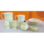 Rye Design Team for Rye Pottery - Collection of striped pottery comprising two mugs, three piece