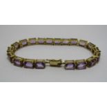 9ct amethyst line bracelet, stones 7 x 6mm approx, 19.5cm long approx excluding inner clasp, 19.7g