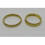 Two 22ct wedding rings; sizes I/J and K/L, 4.8g total (2)