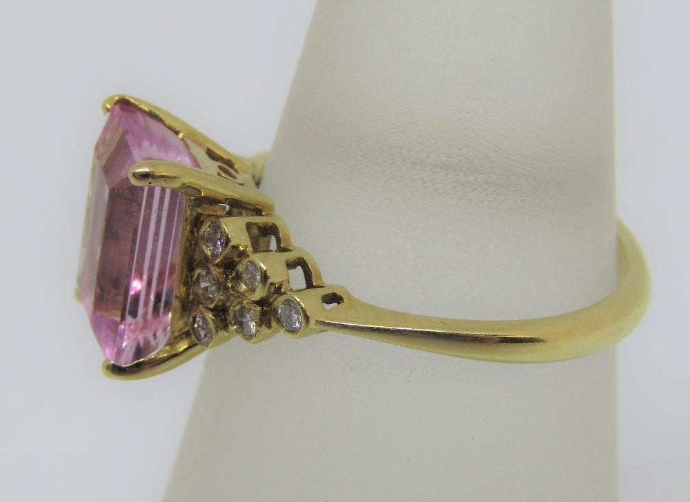 Art Deco style 18ct pink topaz and diamond ring, size N/O, maker T T, 3.9g - Image 2 of 2