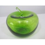 A Scandinavian green glass apple, 11cm high