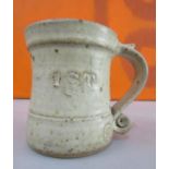 John Maltby for Stoneshill Pottery studio pottery tankard of waisted form with S scroll handle,