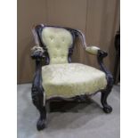 A good quality Victorian rosewood drawing room chair with horseshoe shaped back, back panel within a