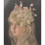 Richard Ewen (1929-2009) - 'A Bust Portrait of a Girl Wearing a Floral Fascinator', signed and dated