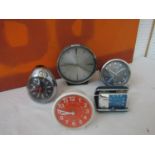 A collection of retro alarm clocks to include a Metamec Rhythmn, Westclox, Marksman and a further
