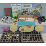 A collection of 15mm WWII desert terrain German soldiers, ruined buildings dunes etc, together