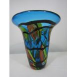 Good quality Italian glass vase with flared rim, colourful inset mottled detail, amidst organic