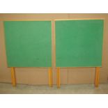 Two simple folding beechwood framed card tables with baize lined tops, 60cm square