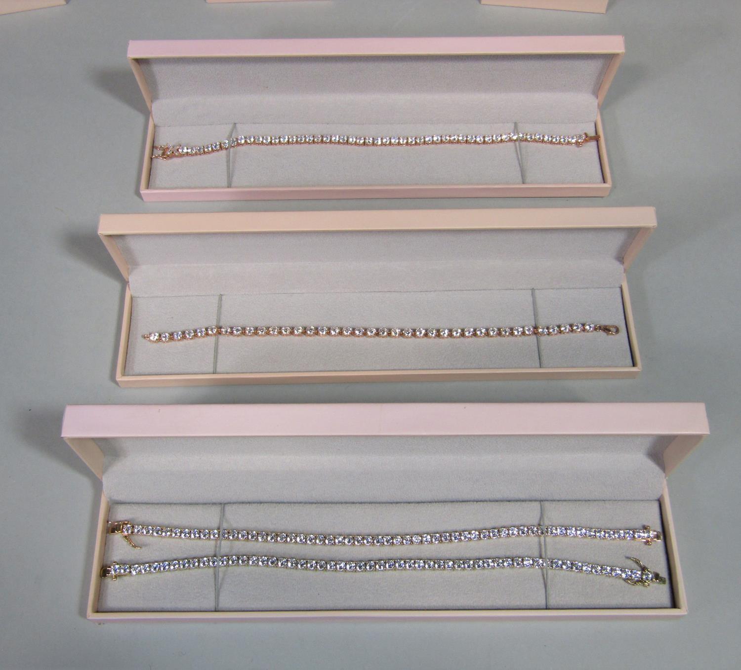 Collection of cased Diamonique silver and cubic zirconia jewellery to include four tennis bracelets - Image 2 of 2