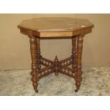 An Edwardian oak occasional/centre table of octagonal form raised on turned supports united by an