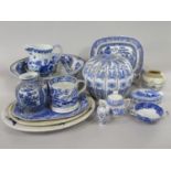 A collection of 19th century and later blue and white wares including an early 19th century