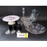 Mixed collection of glassware to include six decanters, water jug, Murano champagnes and others,