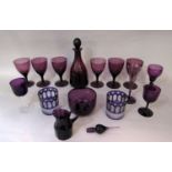 Collection of amethyst glassware to include set of six goblets with decanter, finger bowl, faceted