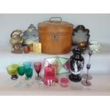 A mixed miscellaneous lot comprising glass ware to include an amethyst glass Mary Gregory baluster