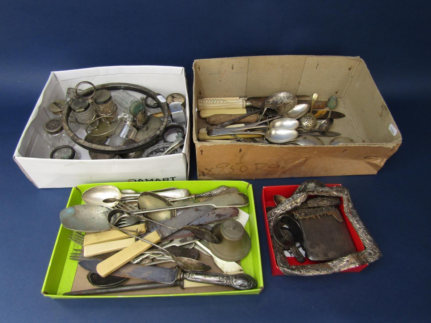 Mixed collection of silver to include cigarette case, napkin ring, three teaspoons, silver blade and - Image 2 of 2