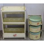 A vintage Worcester ware cream painted enamel wall mounted kitchen veg rack together with one