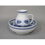 A late 19th century Copeland aesthetic movement jug and basin set with blue printed decoration of