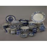 A collection of 19th century and later blue and white printed wares including an early 19th