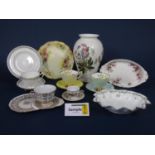 A quantity of decorative ceramics including a Royal Doulton Dickens ware jardiniere with designs