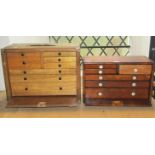 Two vintage oak framed engineers portable tool chests of varying size, each enclosed by a