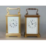 Two brass carriage clock, one with fluted pilasters, 11.5cm each, (2) (one dial with hairline)
