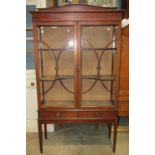 An inlaid Edwardian mahogany display cabinet with chequered stringing, freestanding and enclosed