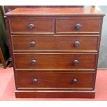 A mid-Victorian period mahogany chest of three long and two short drawers on plinth base, 102cm wide