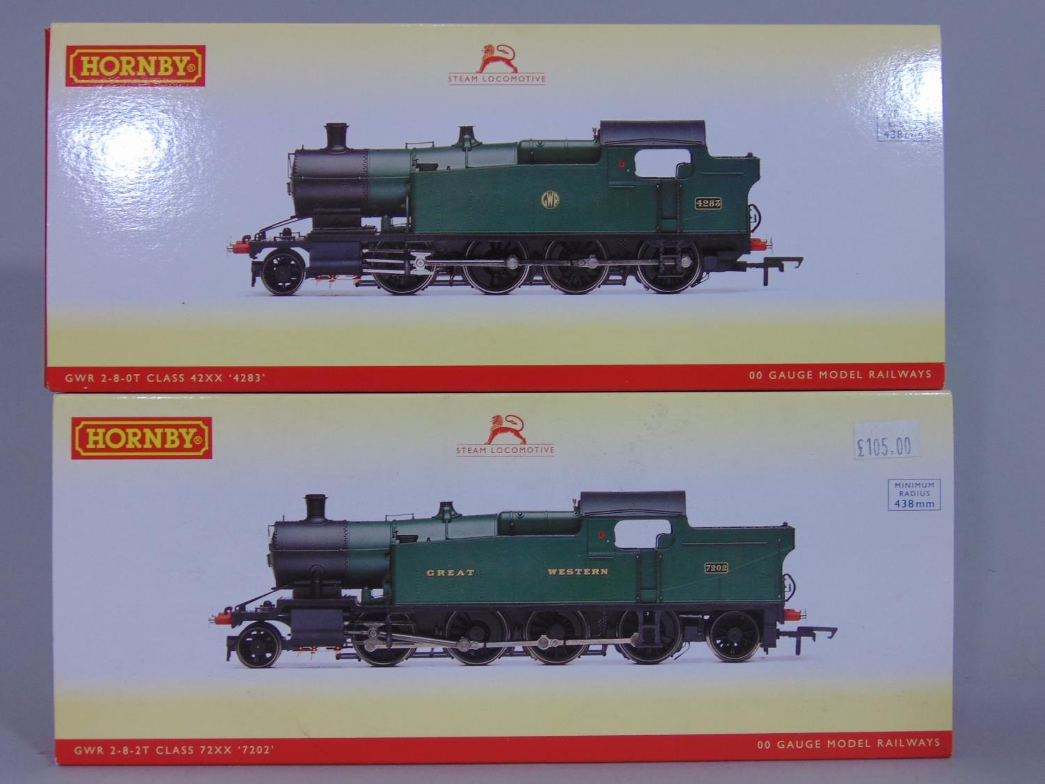 2 Hornby boxed Locomotives: R3127 GWR 2-8-2T Class 72XX 7202 and R3123 GWR 2-8-0T Class 42XX 4283,