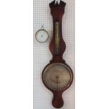 19th century mahogany banjo barometer by G Gagetta of Manchester, with silvered and brass back