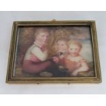 J A Gibbs 19th century British school - A miniature portrait of three young children with a birds