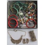 Collection of costume jewellery to include a set of three bangles set with malachite, further