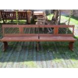 A Victorian pine school bench with adjustable back, 260cm wide (AF)