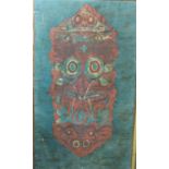 Large Batik cloth picture with abstract mask type detail, 142 x 84cm