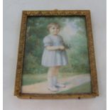 W Dongworth (early 20th British school) full length miniature portrait of blue eyed young girl in