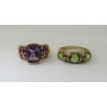 Two 9ct gem set dress rings; an amethyst example and a chrysoprase example, sizes Q & S, 8.4g