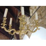 Rococo style cast gilt metal five branch hanging ceiling light, 47 cm diameter