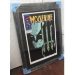 Signed, coloured, limited edition poster of an illustration of Wolverine from Marvel Comics, after