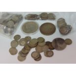 Collection of silver 3d pieces, sixpence pieces, 1898 crown and other silver coinage